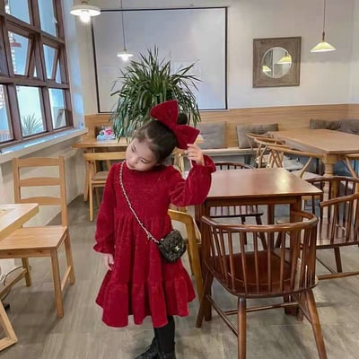 C1-032 聖誕新年金絲絨加絨加厚蝴蝶結連身裙公主裙送蝴蝶結2