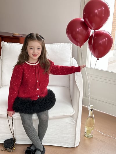 A1-029 聖誕新年波點蝴蝶結綿羊絨針織毛衣外套7