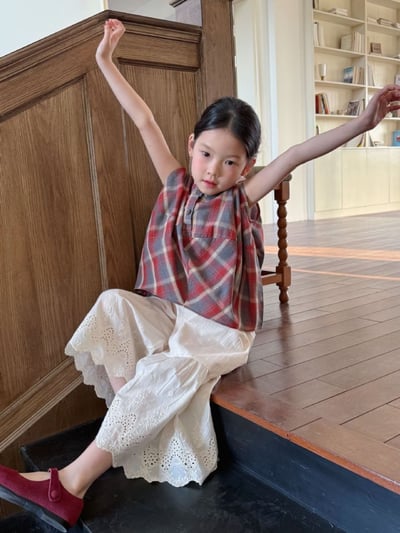 D1-014 韓版格子無袖馬甲繭型背心+花邊褲5