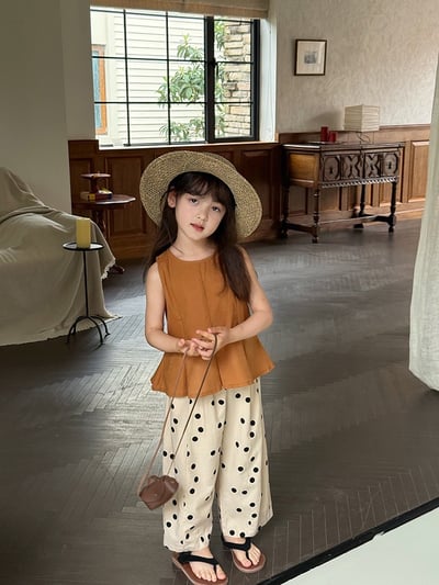 A1-016 度假風無袖娃娃衫上衣舒適麻棉拼接背心套裝4