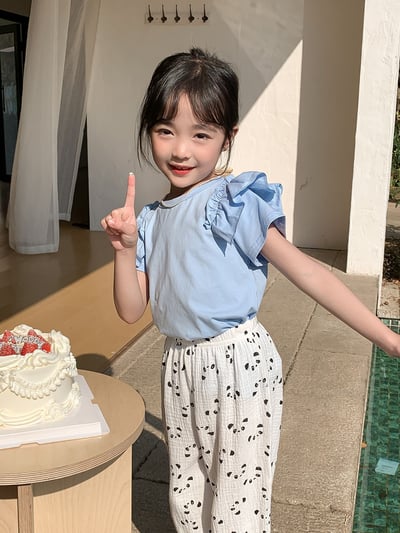 B1-013 女孩荷葉邊飛袖短袖上衣11