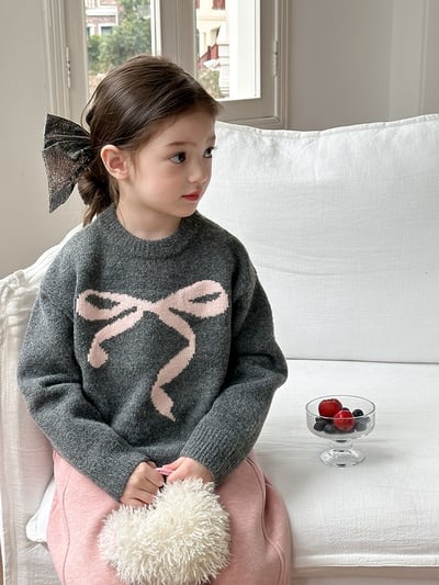 A1-033 聖誕新款甜美蝴蝶結提花加厚針織毛衣4