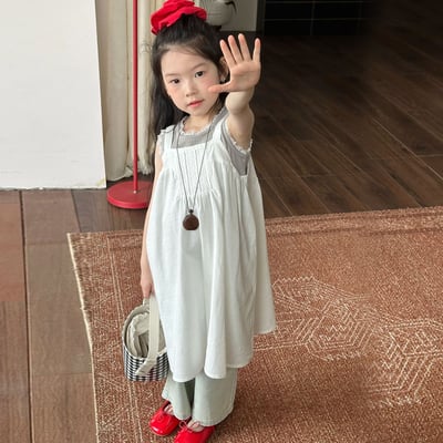 D1-018 韓版花邊蕾絲背心+白色吊帶棉布裙1