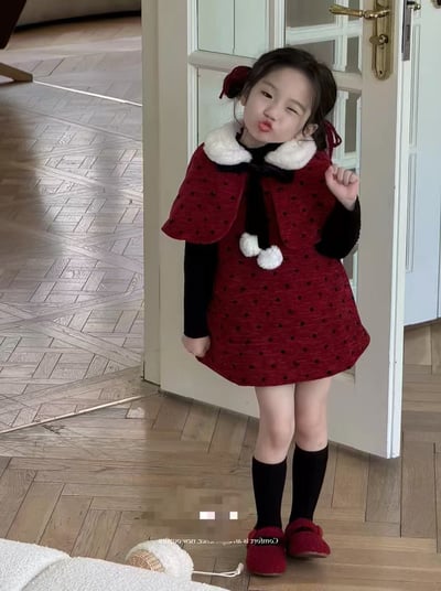 C1-031 聖誕新款小香風夾棉加厚披肩加背心裙打底上衣套裝2