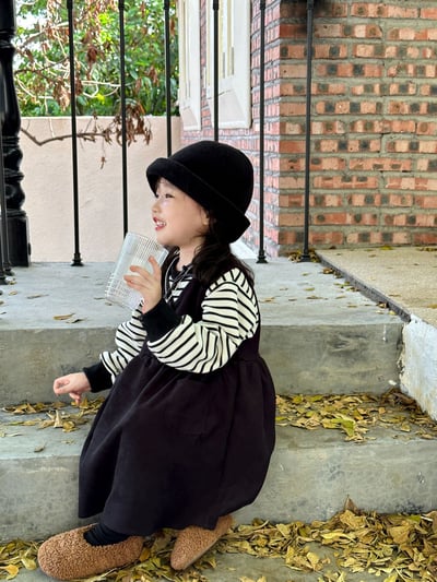 C1-022 圓條紋長袖上衣加燈芯絨背心裙套裝7