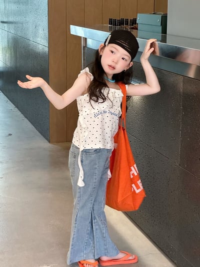 D1-016 韓版波點吊帶不規則設計款背心+喇叭牛仔裤10