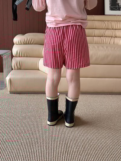 A1-012 韓版紅色休閒時尚豎條紋寬鬆短褲6