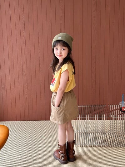 A1-007 美式字母撞色個性破洞時髦感上衣背心+卡其短裙3