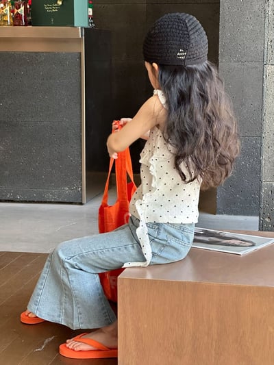 D1-016 韓版波點吊帶不規則設計款背心+喇叭牛仔裤7