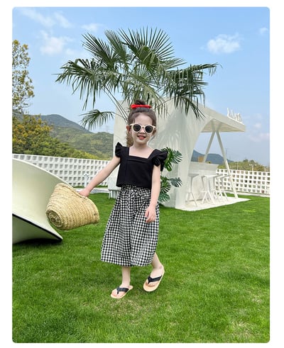 C1-011 露背繫帶方領上衣加格紋寬褲套裝7