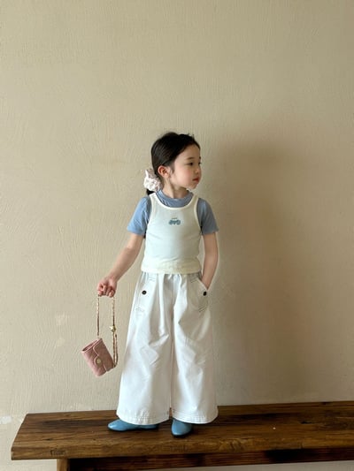 D1-003 韓版藍白女童背心+短袖2件套/褲子5