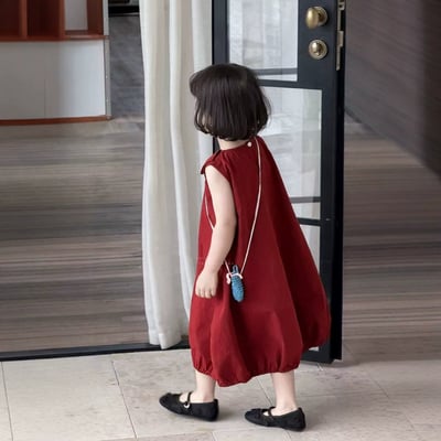 C1-080 復古紅色娃娃領背心裙花苞連身裙2