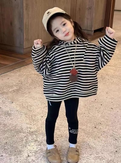 C1-044 條紋長袖連帽上衣加修身緊身褲兩件套裝2