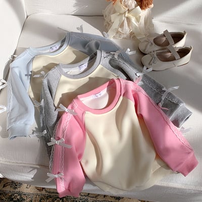 B1-066 蝴蝶結撞色休閒洋氣校園長袖上衣4