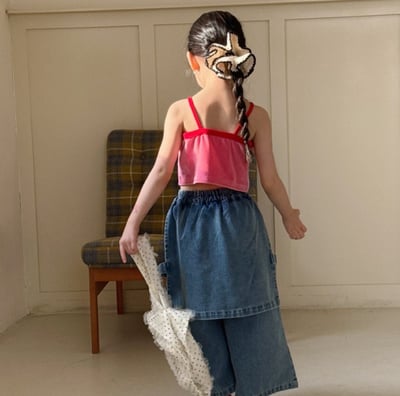 D1-011 韓版絲絨吊帶短版背心+牛仔裙褲1