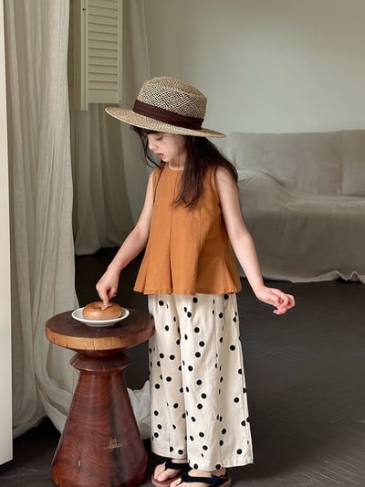 A1-016 度假風無袖娃娃衫上衣舒適麻棉拼接背心套裝6