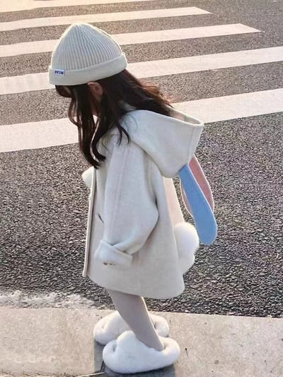 C1-026 兔耳朵撞色夾棉加厚呢大衣外套2