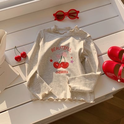 B1-061 木耳邊可愛韓版櫻桃印花女孩打底衫上衣10