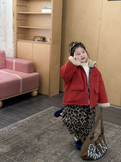 D1-024 夾棉毛領棉服兩面穿外套+加絨豹紋褲3