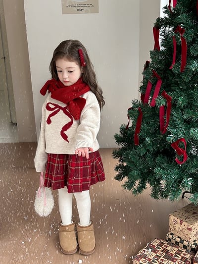 A1-033 聖誕新款甜美蝴蝶結提花加厚針織毛衣5