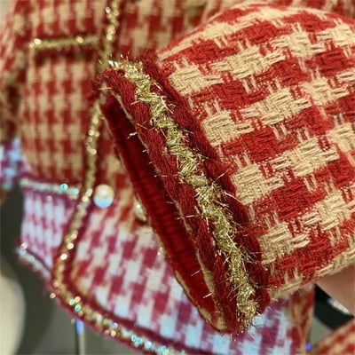 C1-058 聖誕新年小香風格子呢料夾棉加厚外套加裙子套裝5