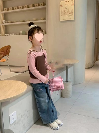 C1-047 可愛吊帶上衣加長袖打底上衣套裝2