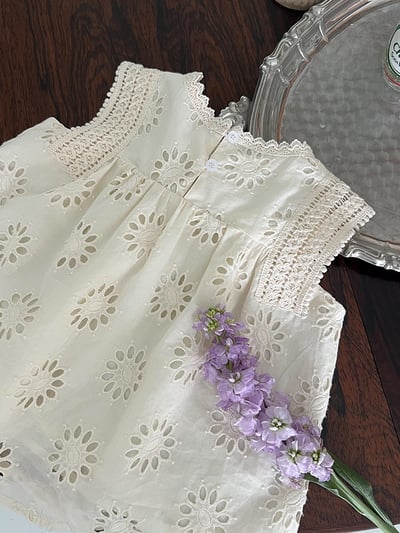 A1-013 森系度假風設計感鏤空刺繡甜美蕾絲背心無袖上衣10