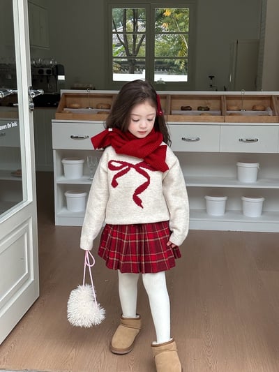 A1-033 聖誕新款甜美蝴蝶結提花加厚針織毛衣6