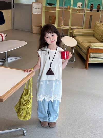 A1-001 森林系疊穿甜美蕾絲拼接背心時尚長版字母無袖上衣4