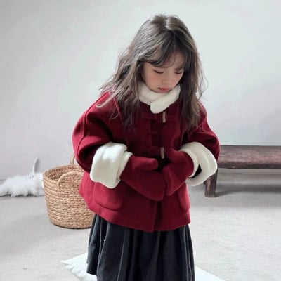 C1-034 聖誕新款棉衣厚實牛角扣羊絨呢料外套上衣送手套1