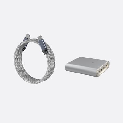 O-MagCables 圓線款 Type-C to Type-C 240W磁性快收納充電傳輸線+ Magsafe 3 PD 磁性轉接頭(銀)1