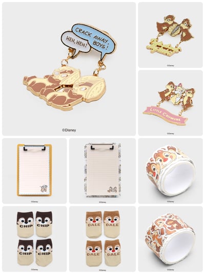 韓國大創 X 迪士尼聯名 奇奇蒂蒂家族 便條紙夾板/造型別針/椅腳套/造型日記貼紙/證件套1