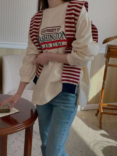 字母印花圓領寬鬆長袖T恤 共三色3