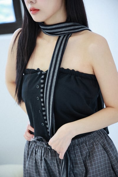 奧拉的變奏兩穿條紋上衣（附繞脖小圍巾）2