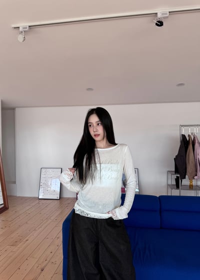 奧菈蕾絲輕柔羊毛透膚上衣1