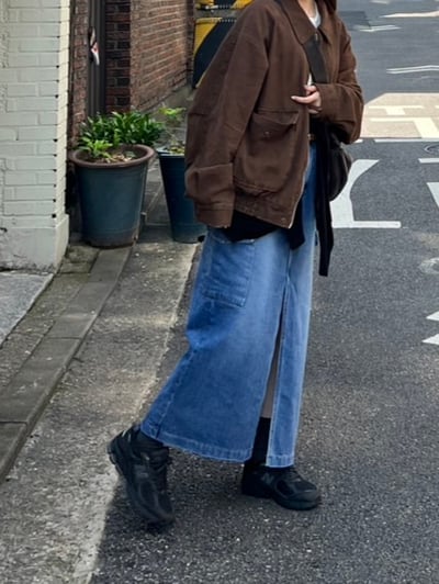 率性前開衩牛仔長裙3