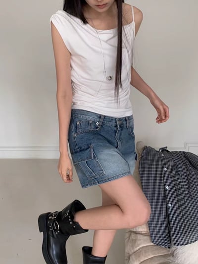 Ju02 斜肩皺摺上衣9