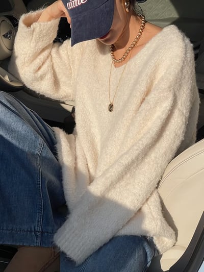 De21 慵懶寬鬆V領毛衣(附圍巾)6