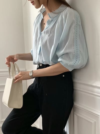 B02 小蕾絲七分袖上衣7