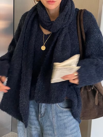 De21 慵懶寬鬆V領毛衣(附圍巾)5