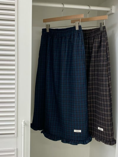 De07 毛呢格紋花邊裙7