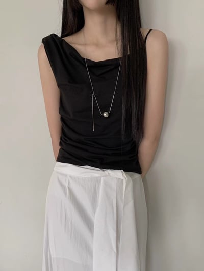 Ju02 斜肩皺摺上衣5