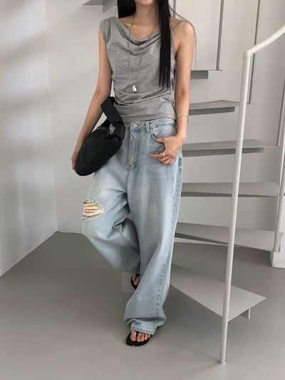 Ju02 斜肩皺摺上衣2