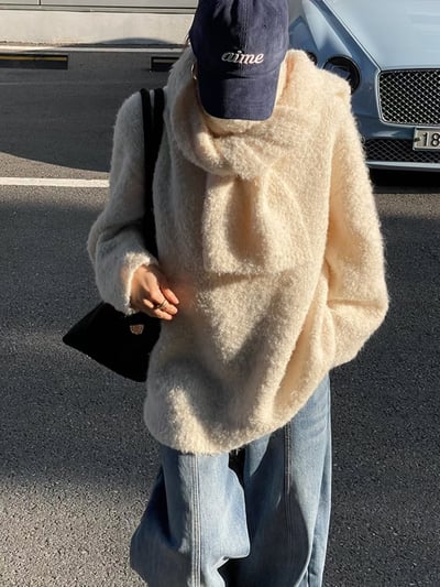 De21 慵懶寬鬆V領毛衣(附圍巾)7