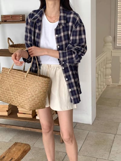 E04 寬鬆格紋襯1