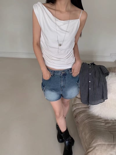 Ju02 斜肩皺摺上衣8