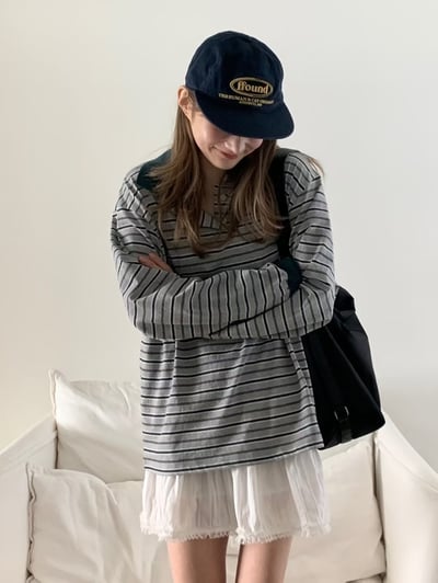 條紋撞色polo上衣1