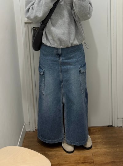 率性前開衩牛仔長裙4