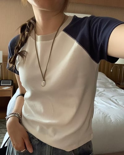 J18 夏日藍色拼色Tee2