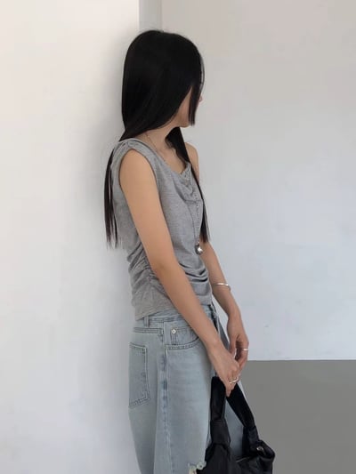 Ju02 斜肩皺摺上衣3